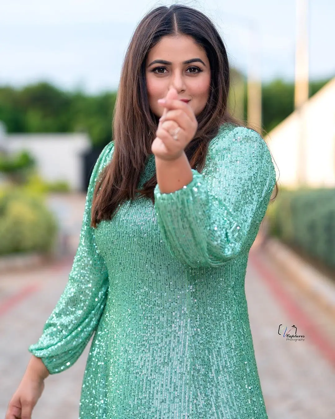 Indian Actress Shamna Kasim Stills in Green Gown